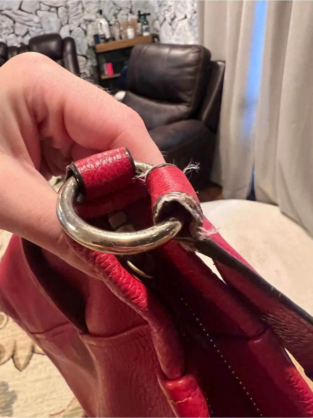 Coach Red Pebbled Leather Shoulder Bag with Logo Plaque